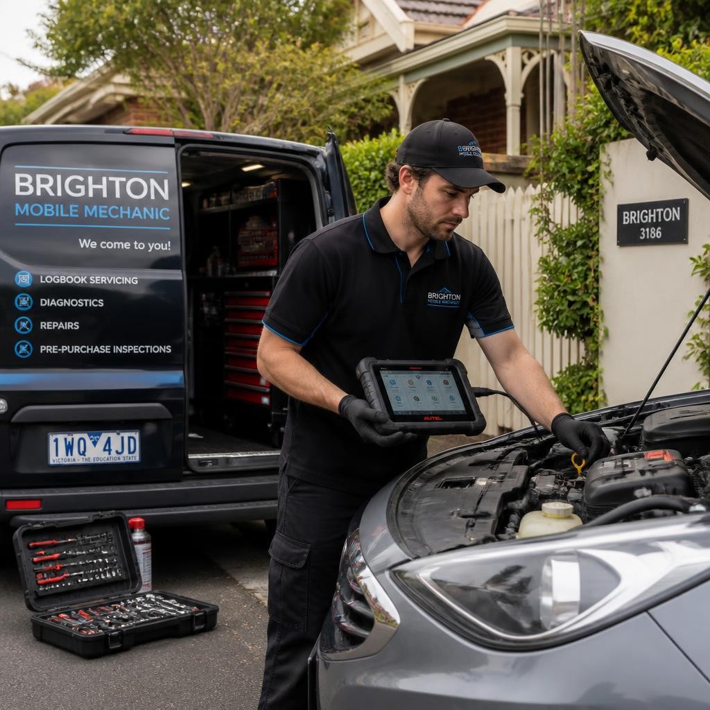 Mobile mechanic inspecting a car in Brighton