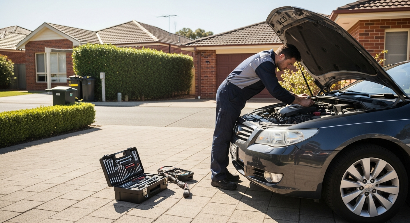 car repair on driveway
