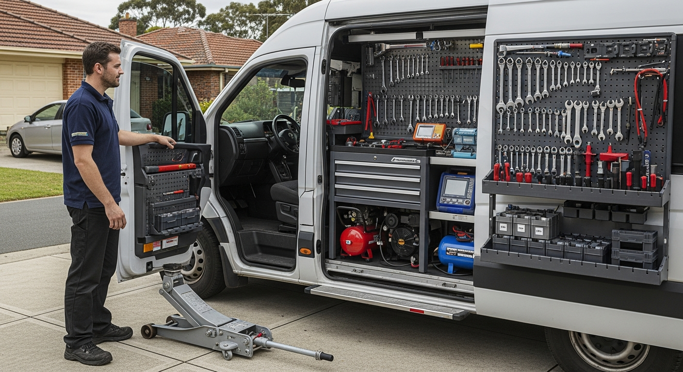 Mobile mechanic arriving in van