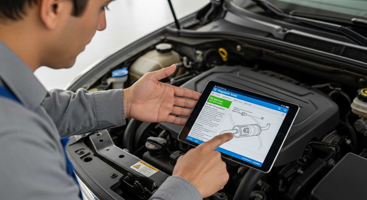 Mechanic explaining service