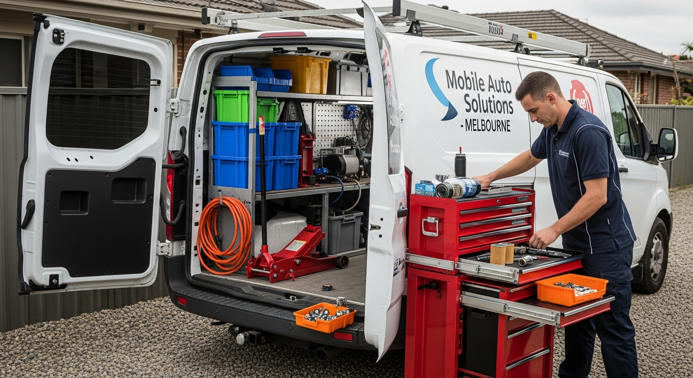 Mobile mechanic van in Melbourne driveway