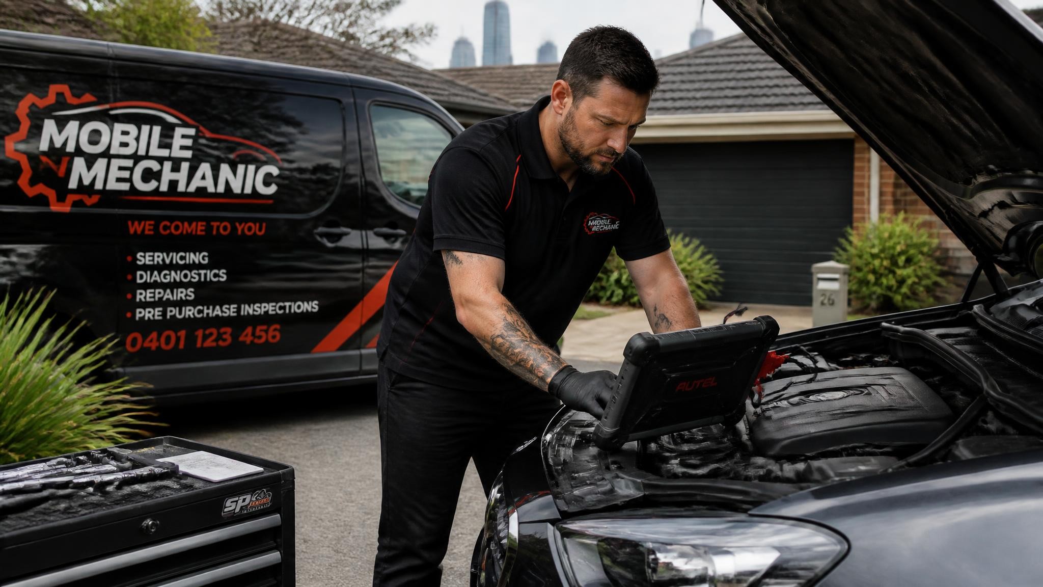 Mobile auto mechanic carrying out car diagnostics in Melbourne