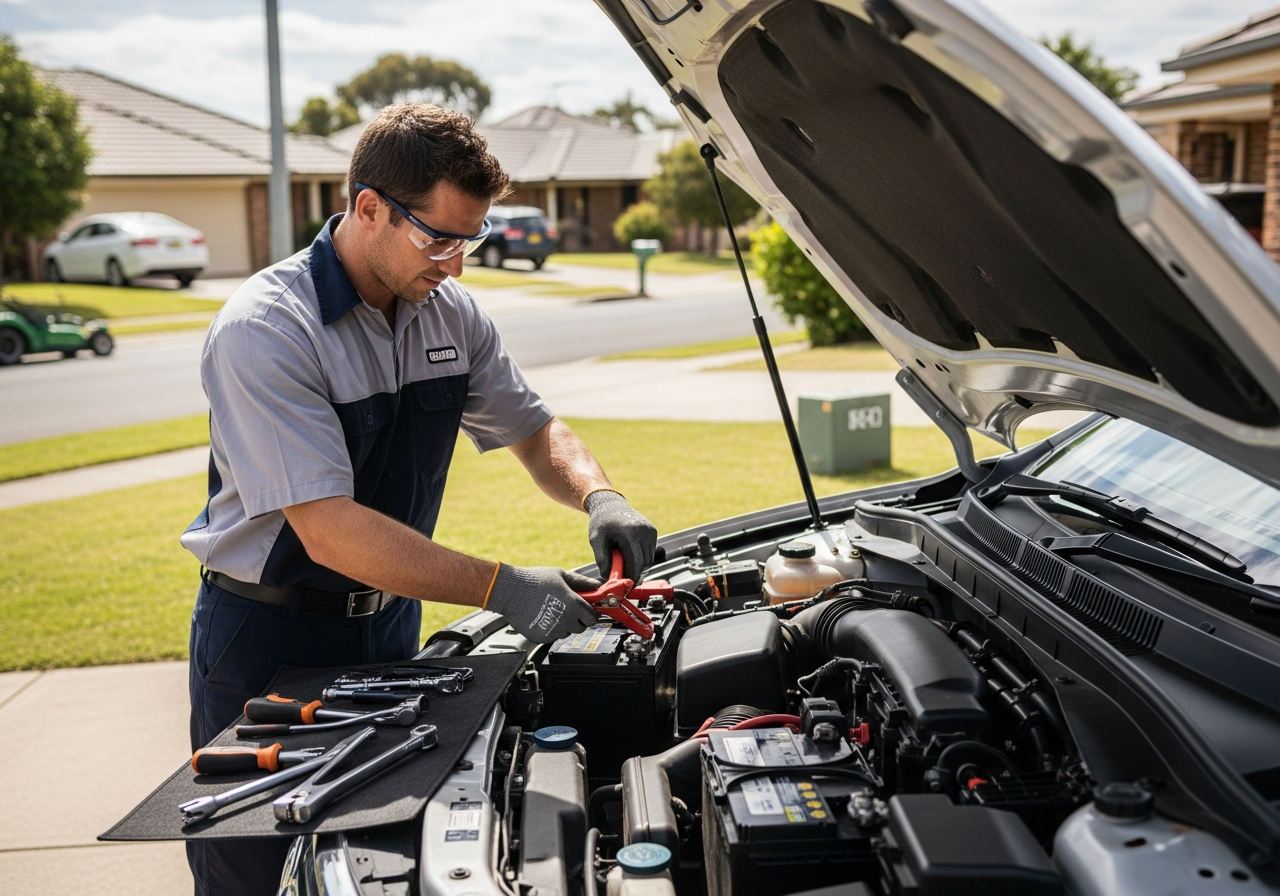 Mobile mechanic replacing battery