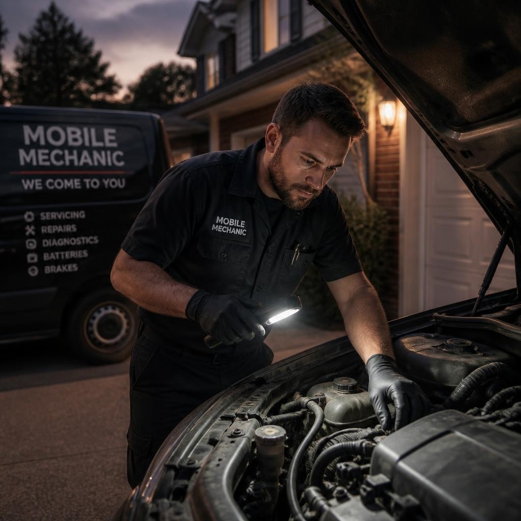 Mobile mechanic inspecting a vehicle at a Melbourne home