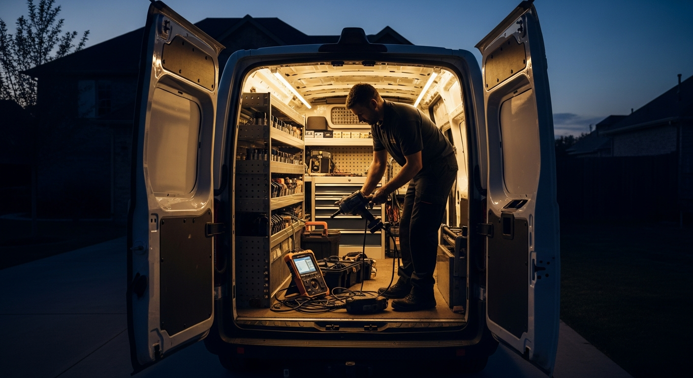 Mobile mechanic van in driveway