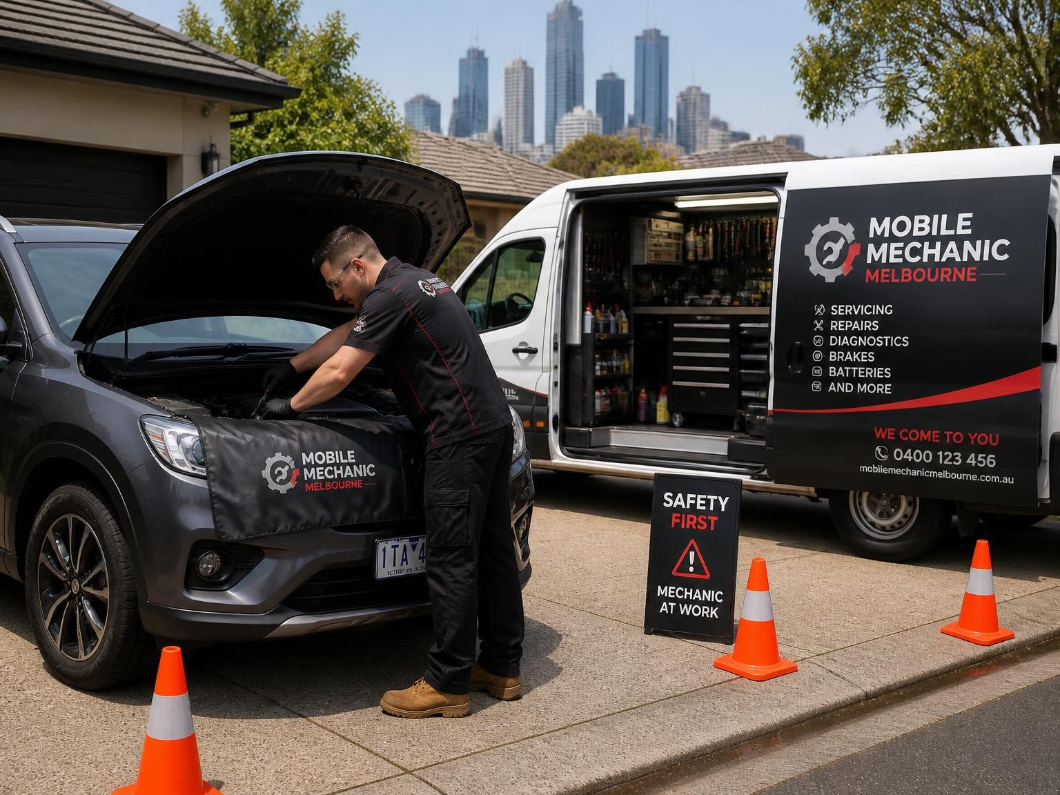 Safe onsite car repair at a Melbourne driveway