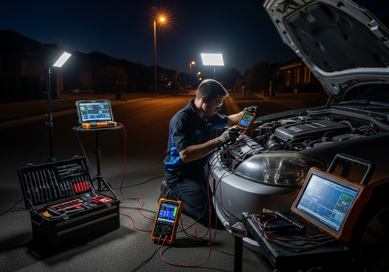 Nighttime roadside electrical repair