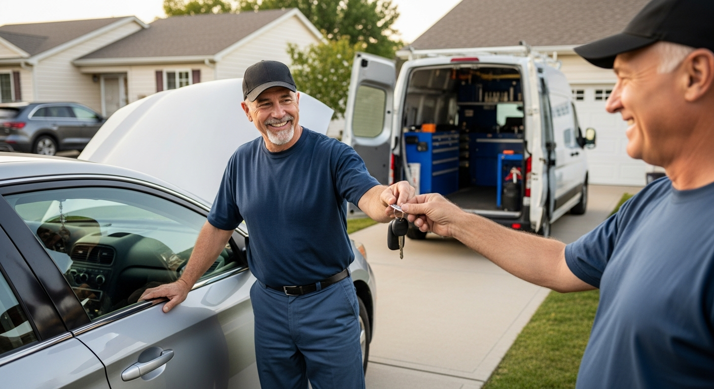 Mechanic handing keys back