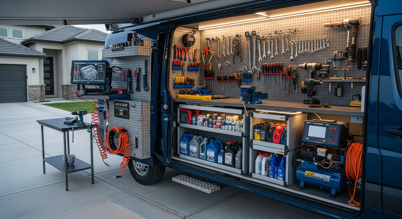 Mobile mechanic van with tools
