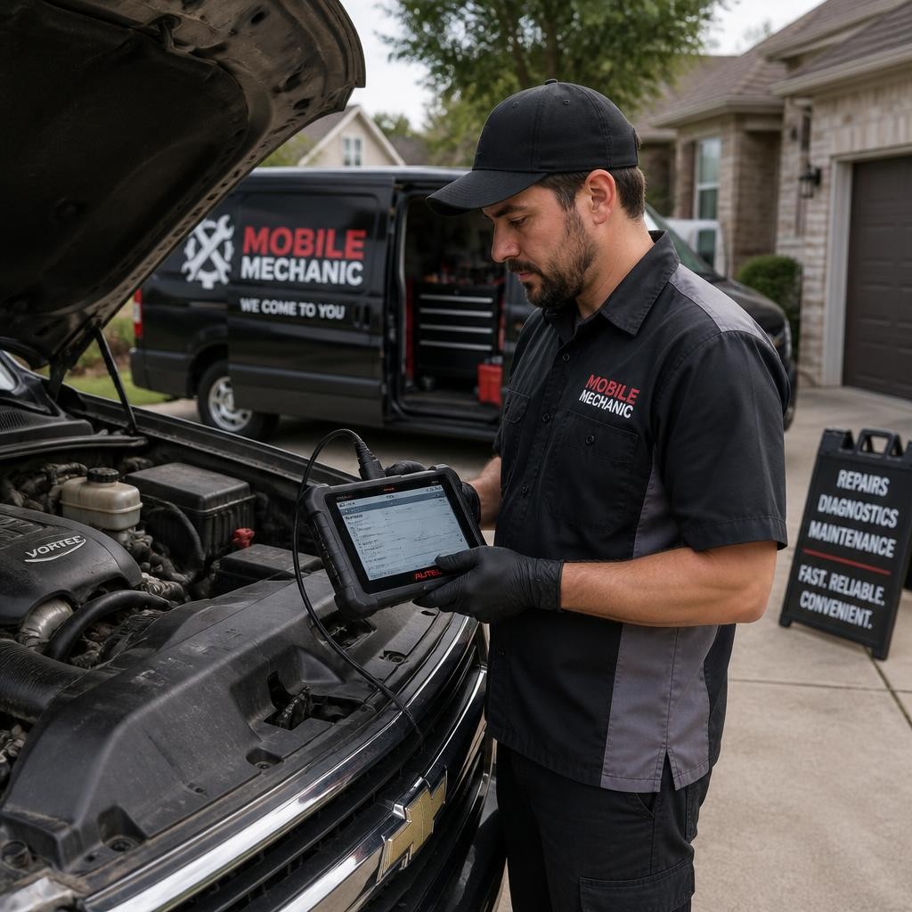 Mechanic diagnosing a car fault onsite in Melbourne