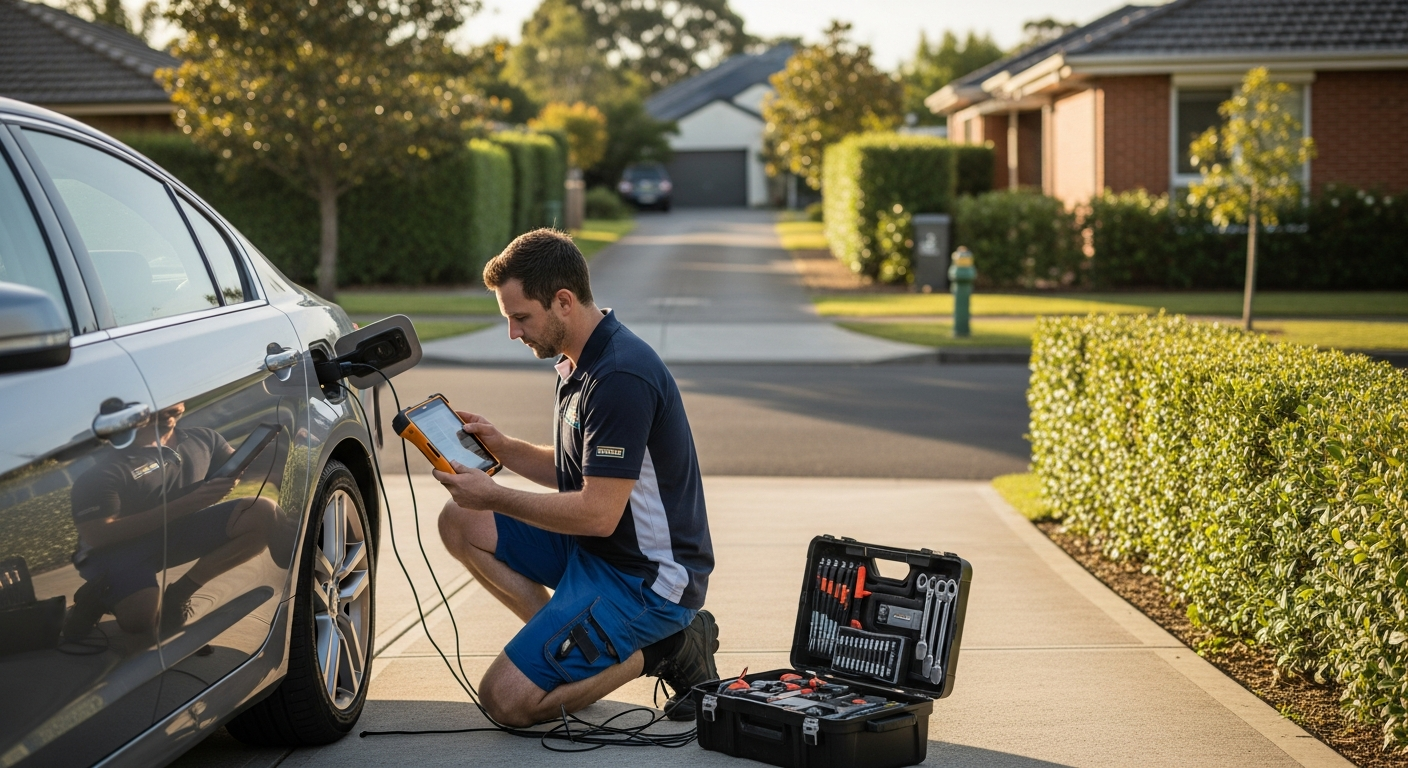 Local mechanic in driveway