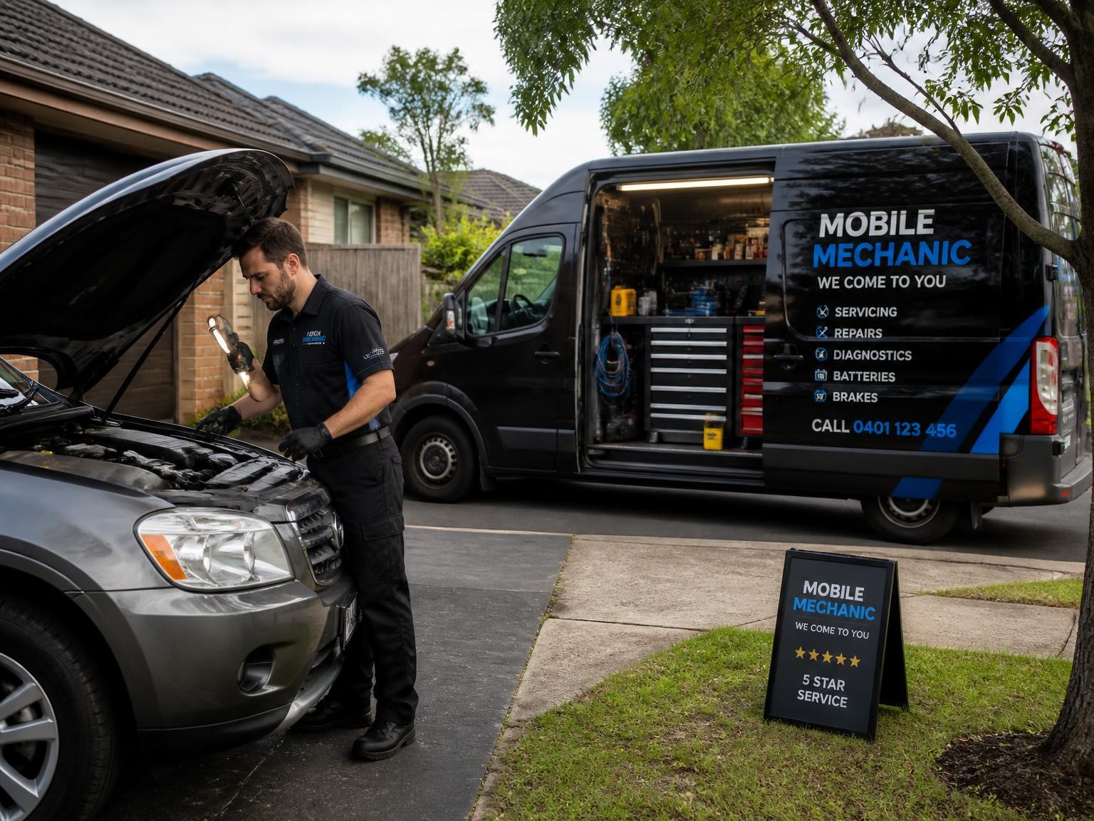 On-site mechanic servicing a vehicle at a Melbourne home