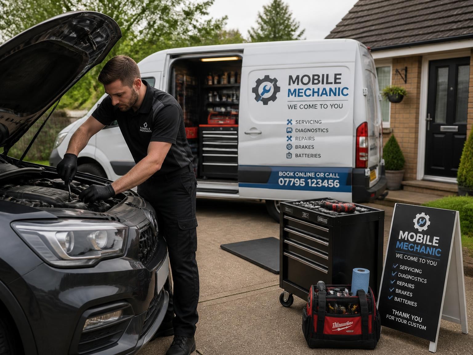 Mechanic servicing a car at a Melbourne home