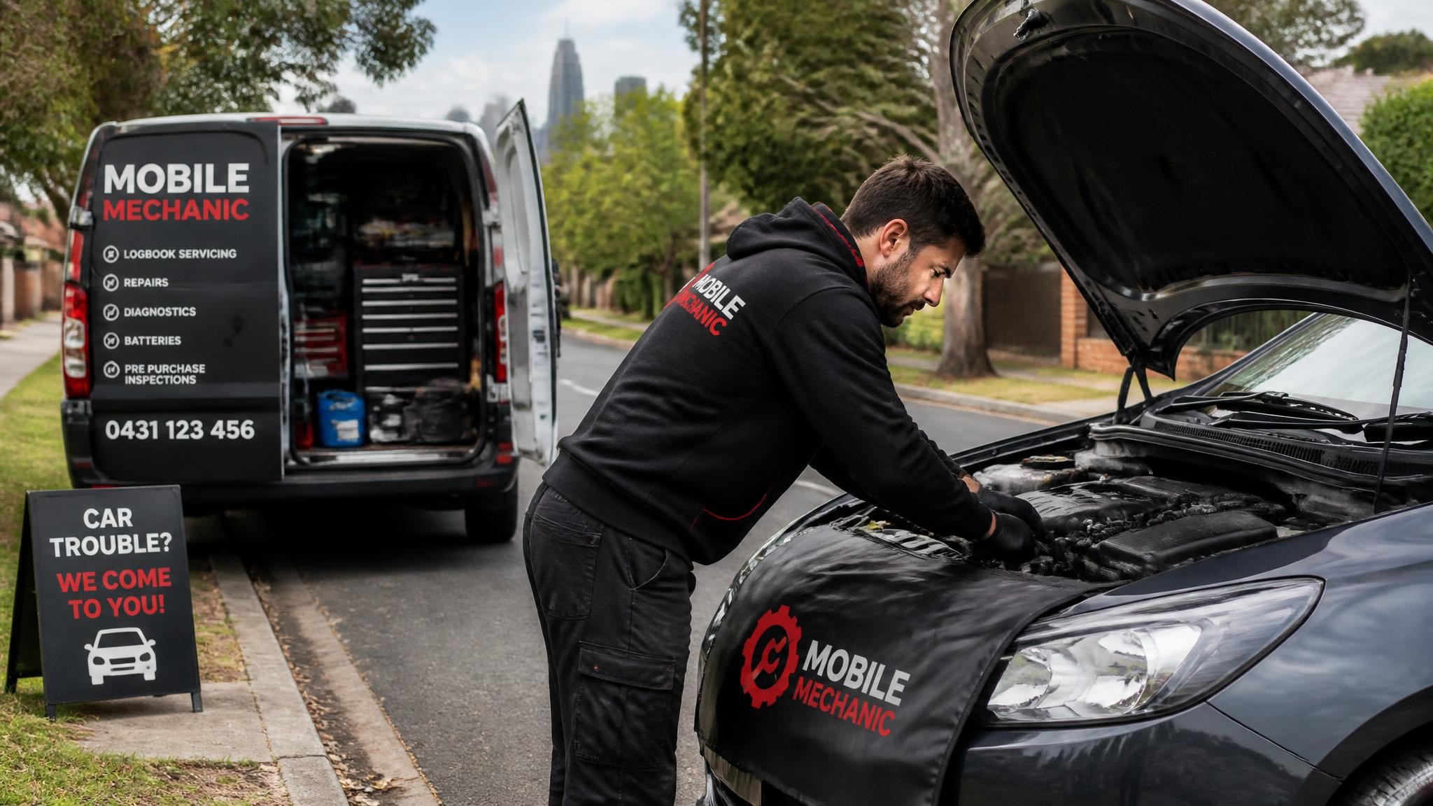Mobile mechanic performing roadside car repairs in Melbourne