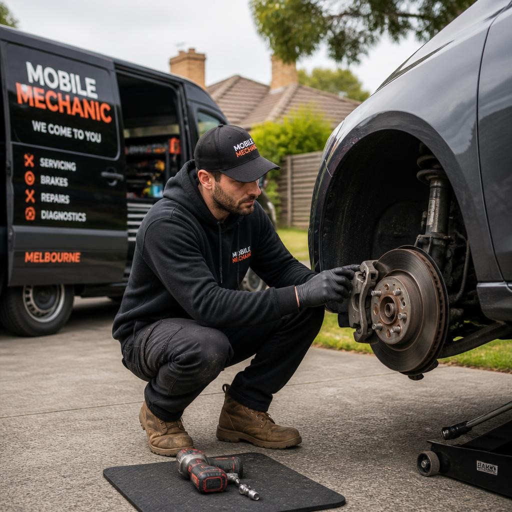 Mobile mechanic inspecting a car during an affordable onsite repair