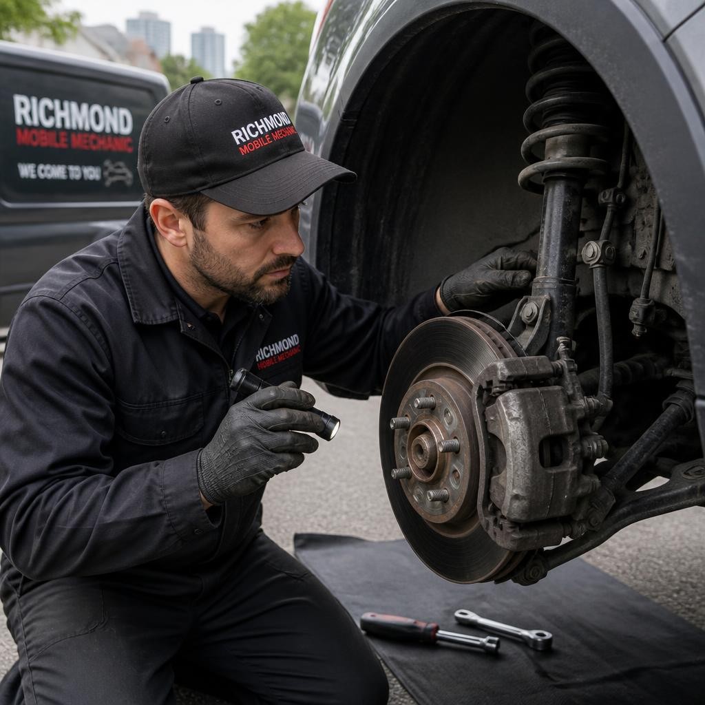 Mechanic inspecting a vehicle during a Richmond car repair