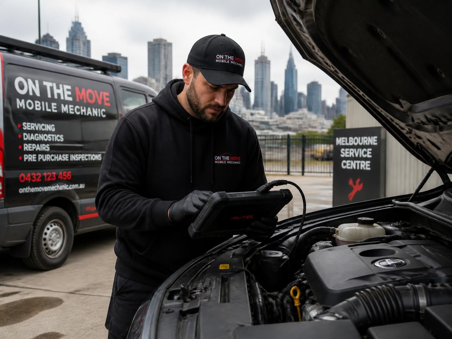 Mobile mechanic using professional diagnostic equipment in Melbourne