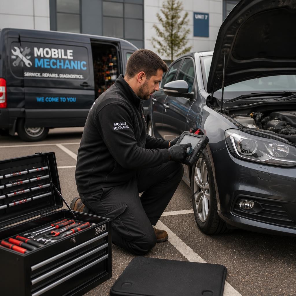 Mobile mechanic completing an on-site repair in a Melbourne car park