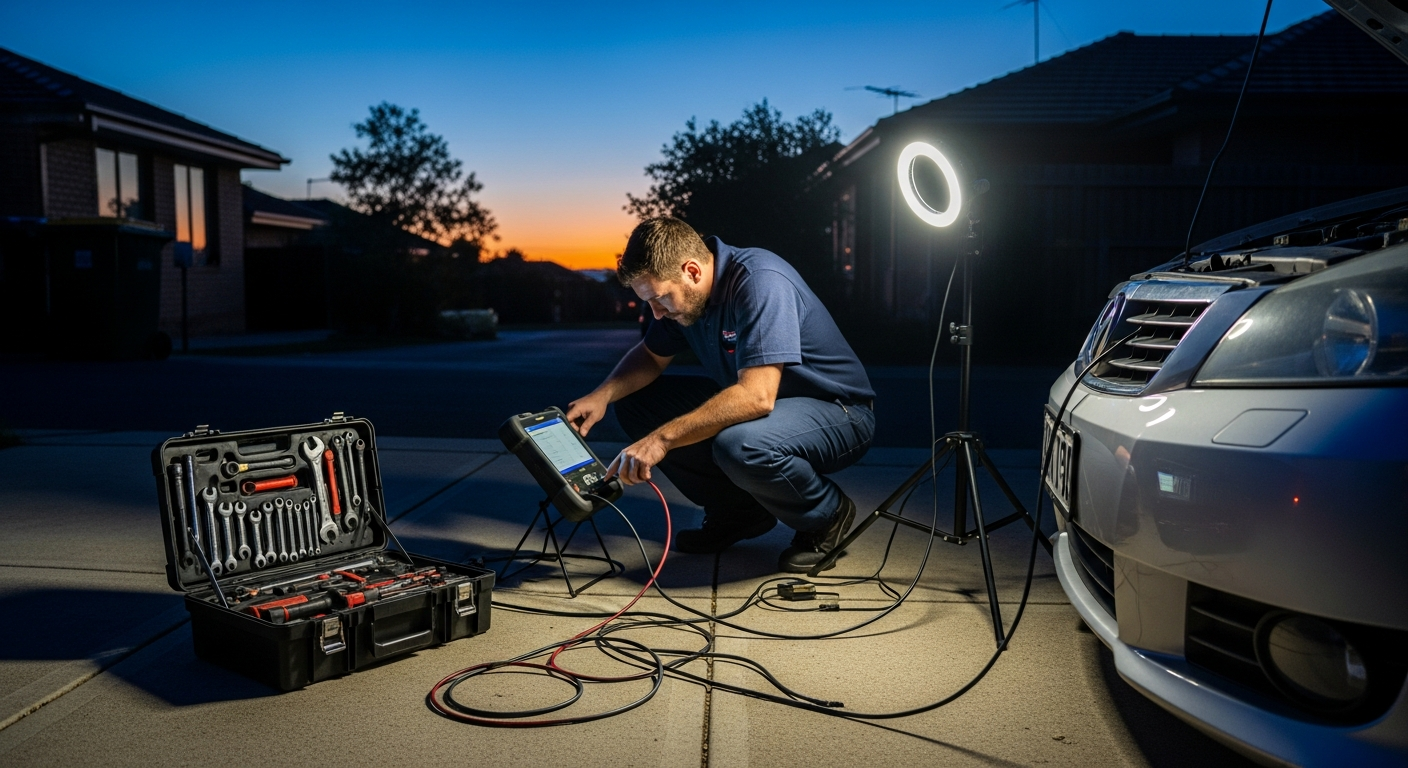 Mobile mechanic using diagnostic scanner