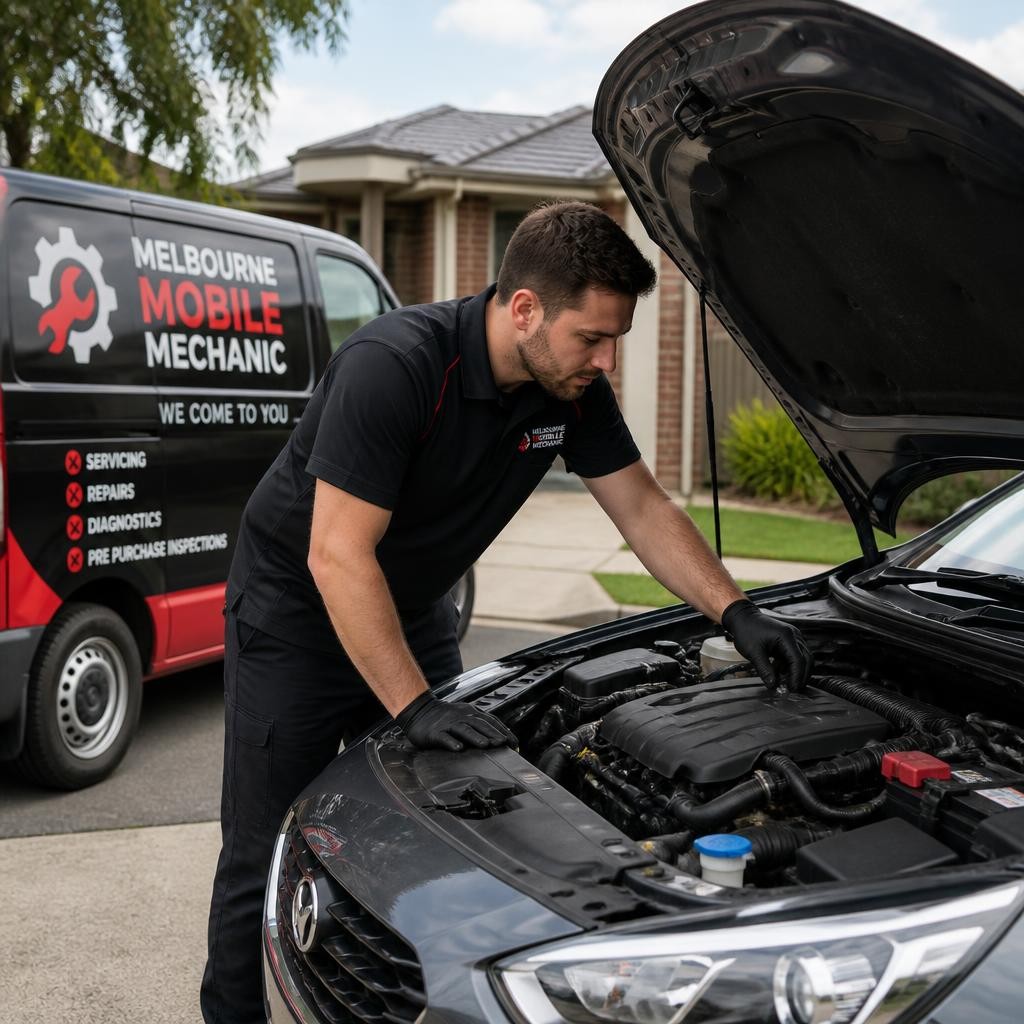 Mobile mechanic inspecting a car onsite in Melbourne