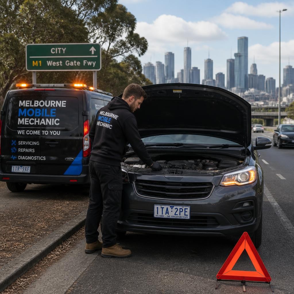 Mechanic providing roadside car repair assistance in Melbourne