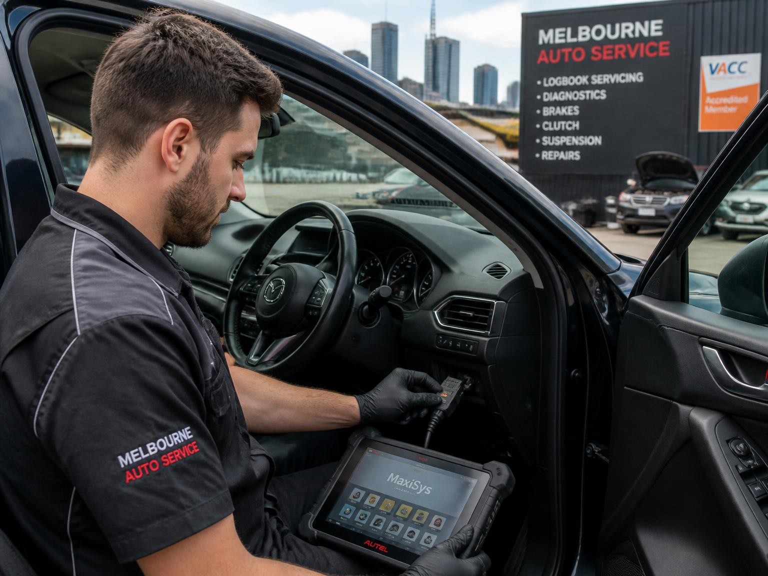 Professional vehicle diagnostics by a mobile auto mechanic