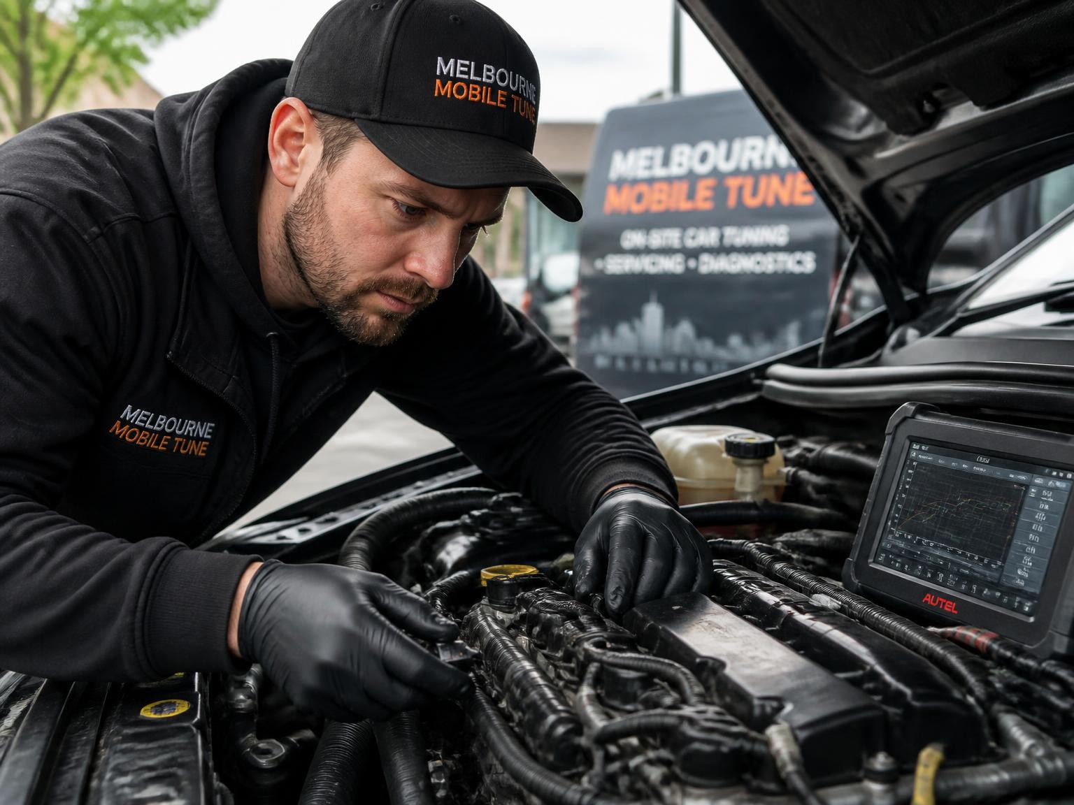 On-site engine performance inspection for a mobile car tune up
