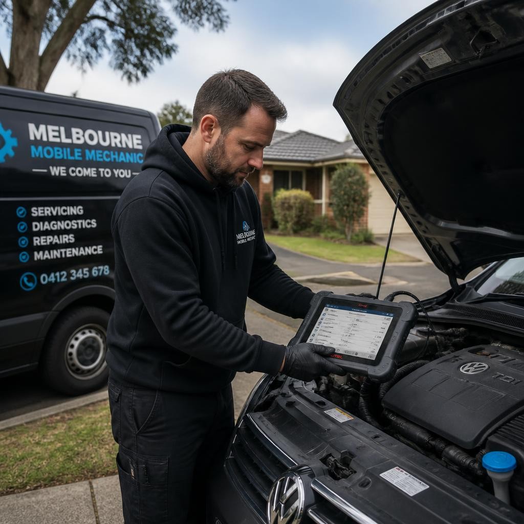 Mobile mechanic diagnosing a car problem onsite