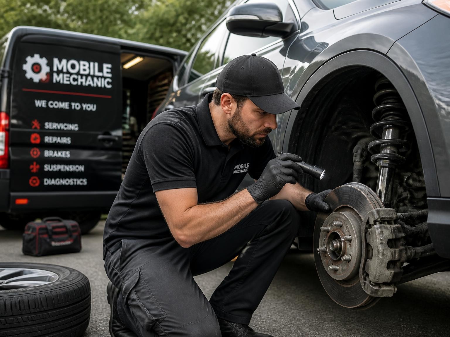 Routine vehicle safety checks during mobile servicing