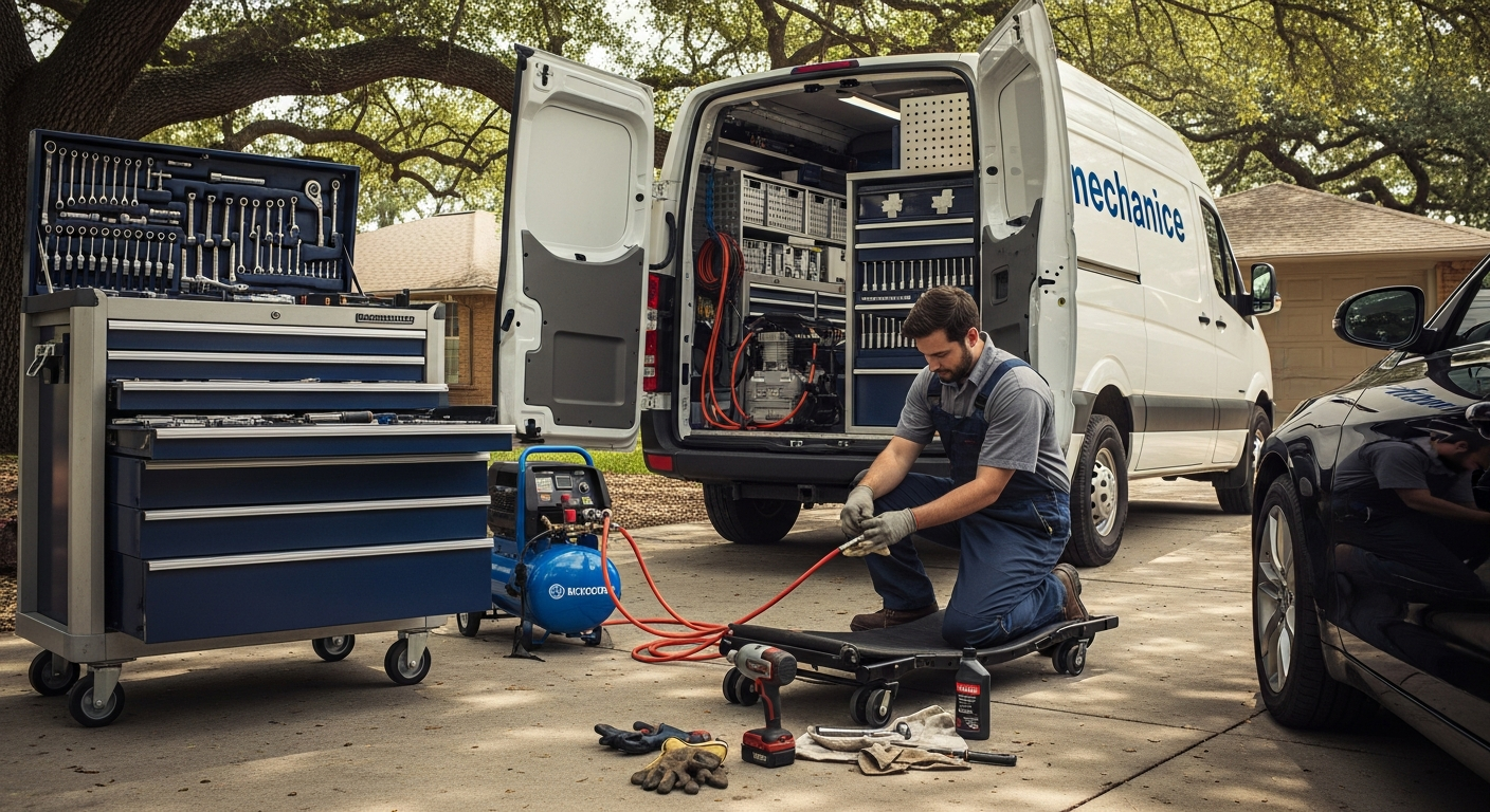 Mobile mechanic van in driveway