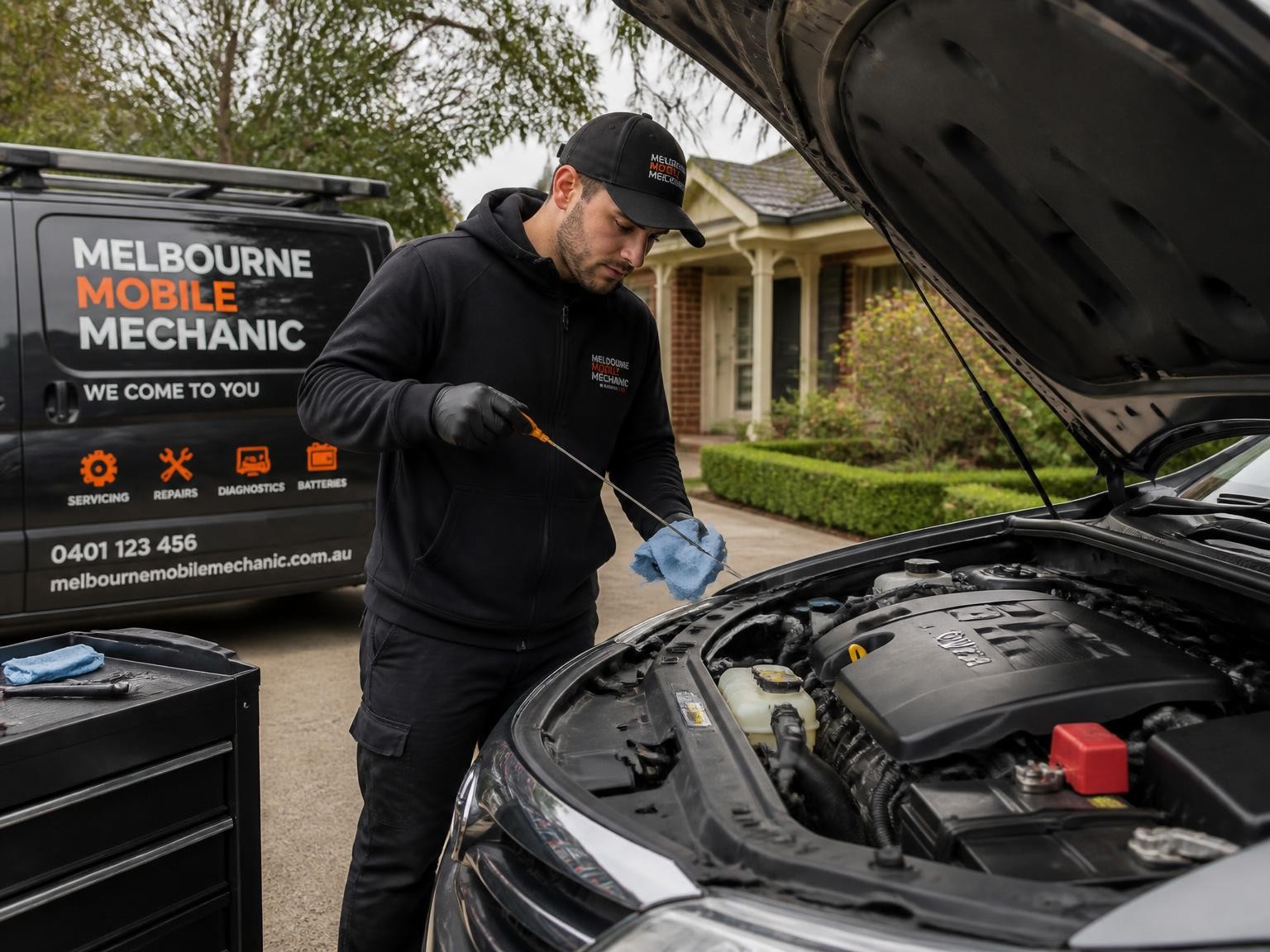On-site logbook servicing and routine car maintenance