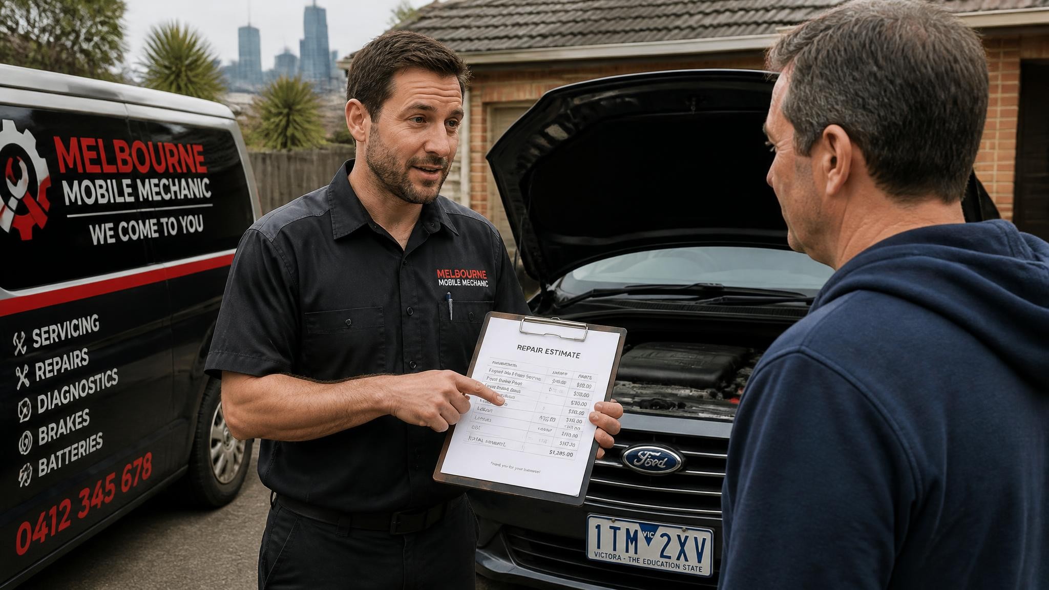 Auto mechanic preparing a quote for car work in Melbourne