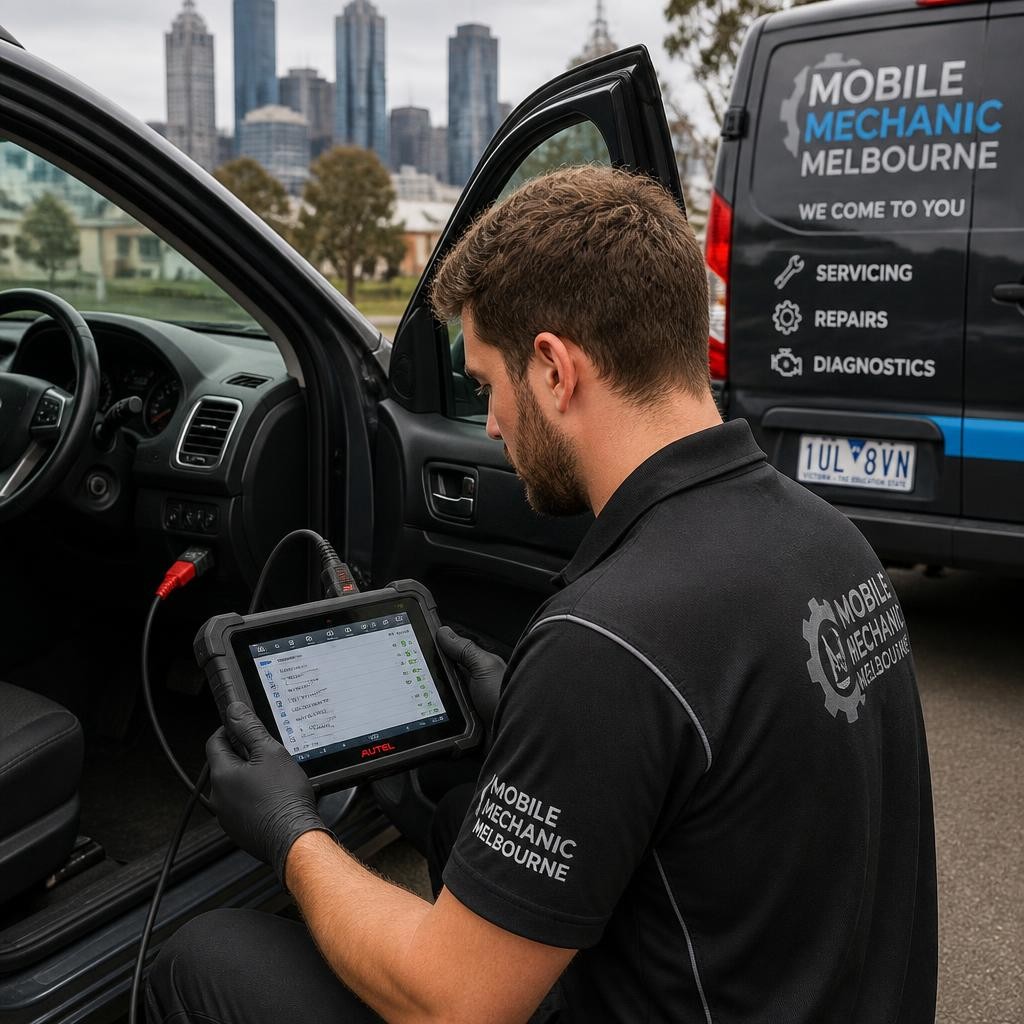 Mobile mechanic using diagnostic equipment onsite