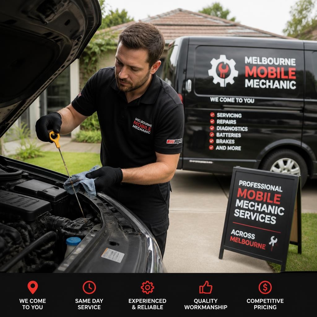 Mechanic completing a home car service