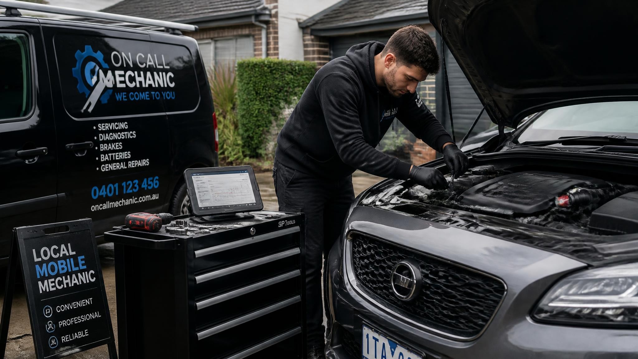 Local mobile car mechanic working on a vehicle in Melbourne