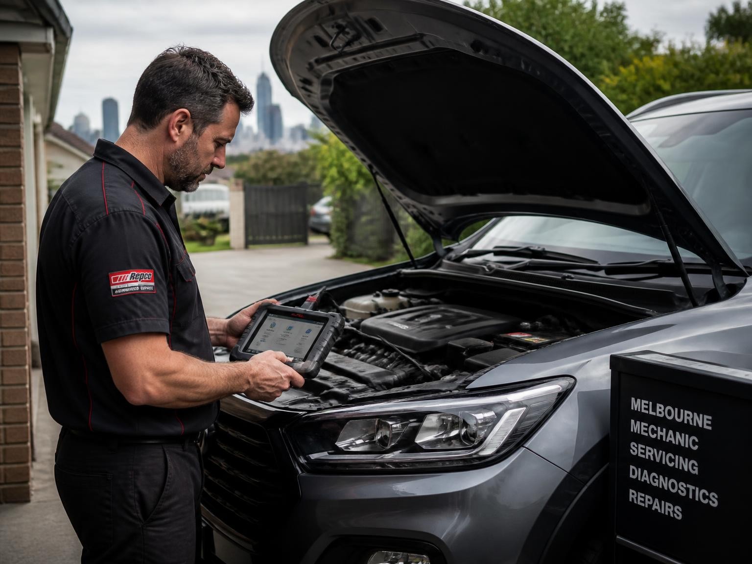 James mobile mechanic performing vehicle diagnostics