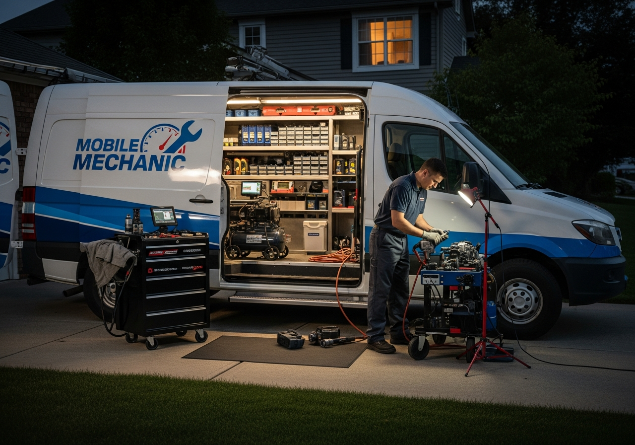 Mobile mechanic van in driveway