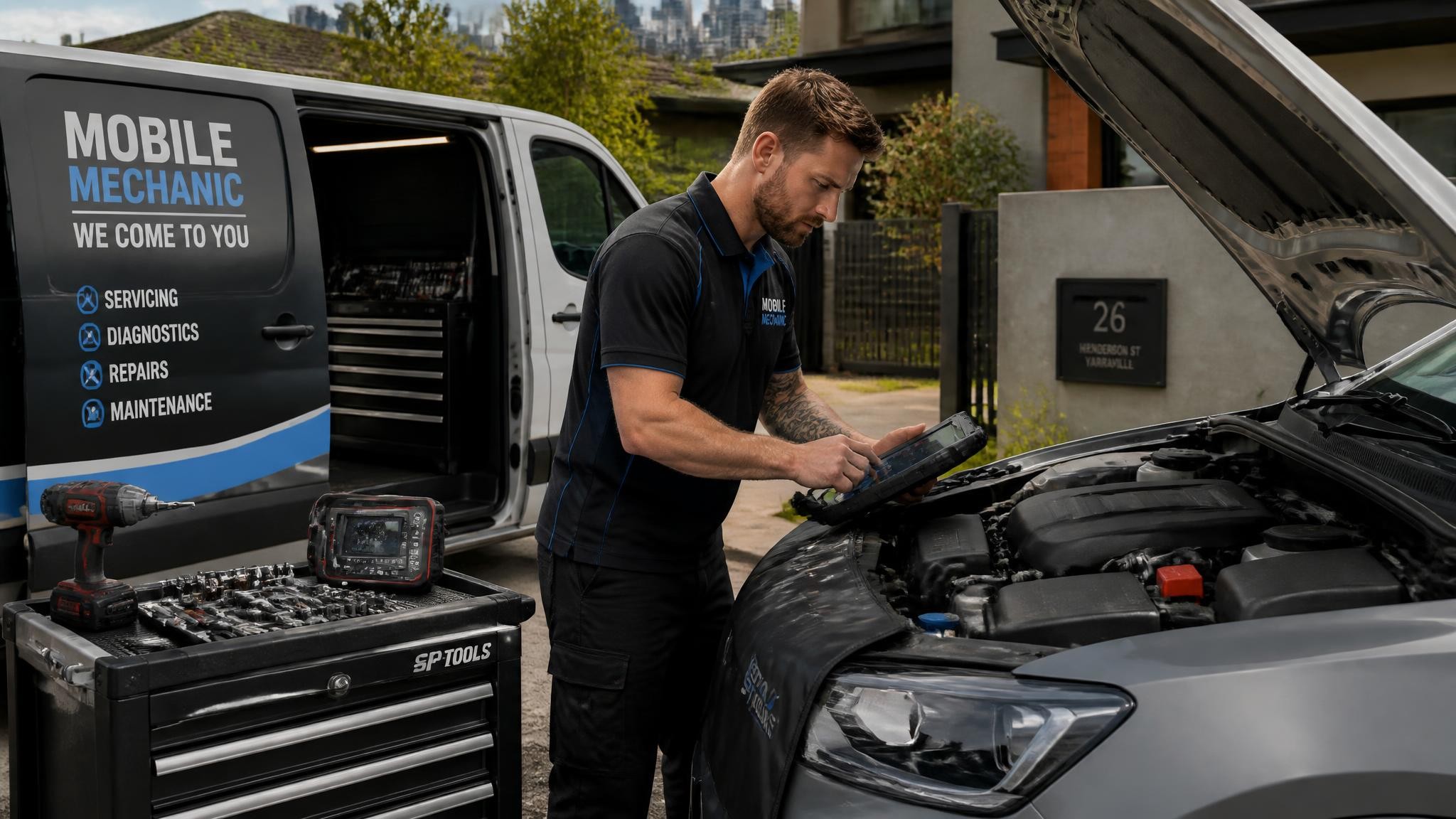 Mobile mechanic working on a car in Melbourne