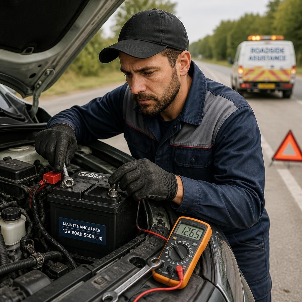 Mobile mechanic replacing a car battery