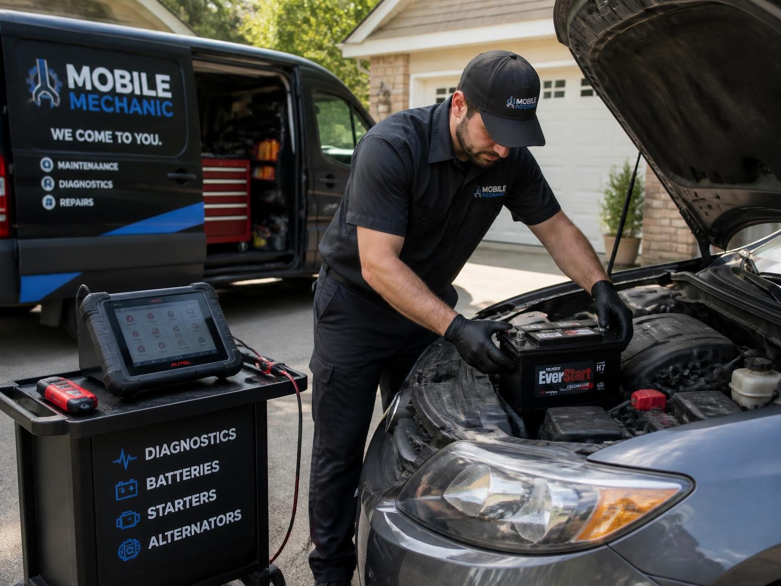 Mechanic carrying out an on-site car repair in Melbourne