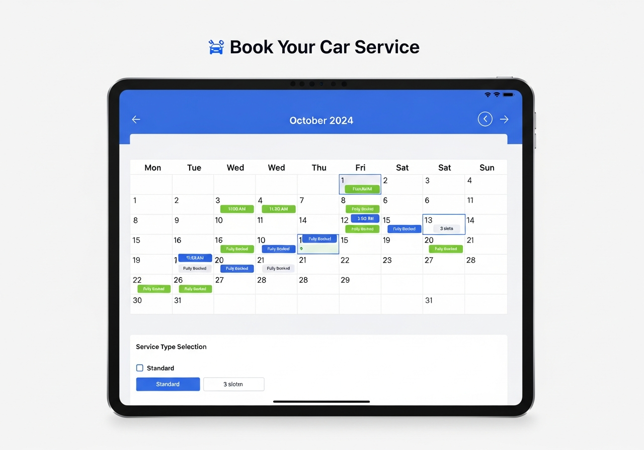 Online booking screen