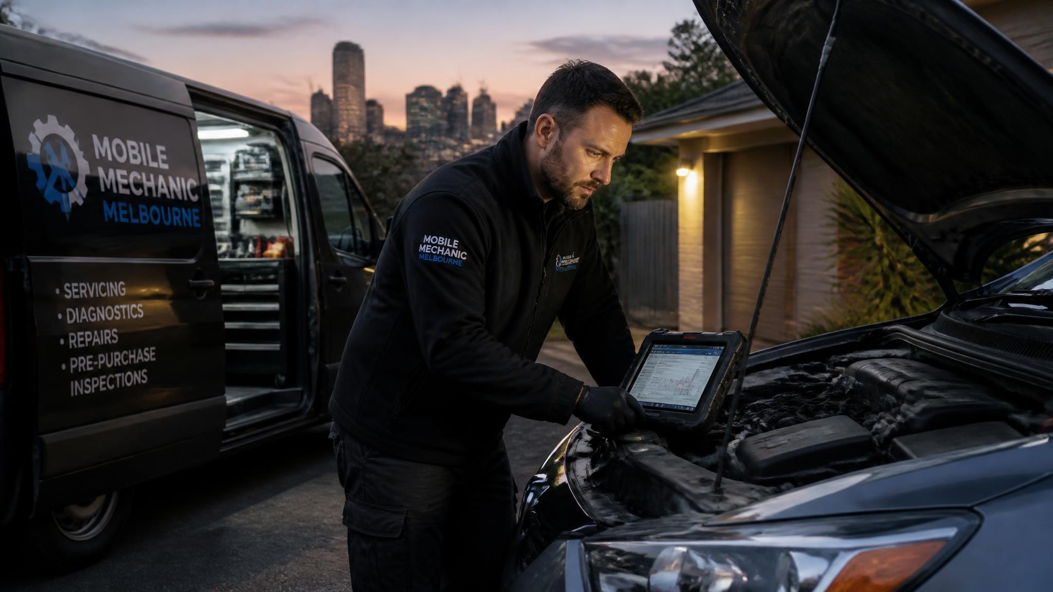 Star mobile mechanic performing on-site car diagnostics in Melbourne