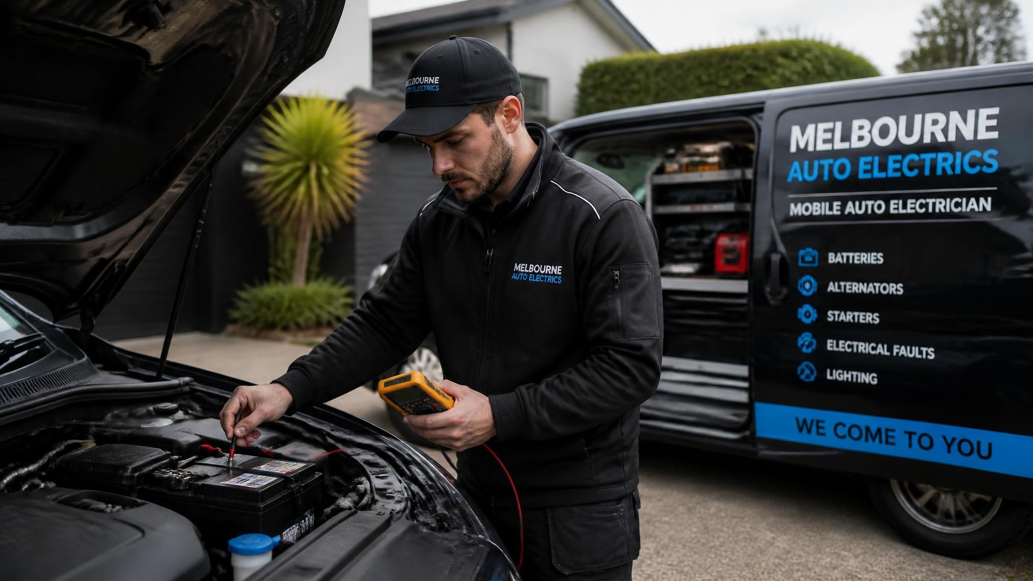 Mobile auto electrician testing a car electrical system in Melbourne