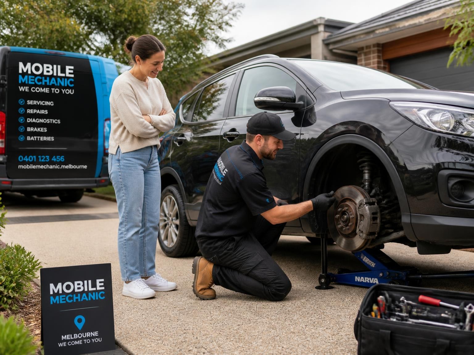 Mobile mechanic carrying out onsite car repairs in Melbourne