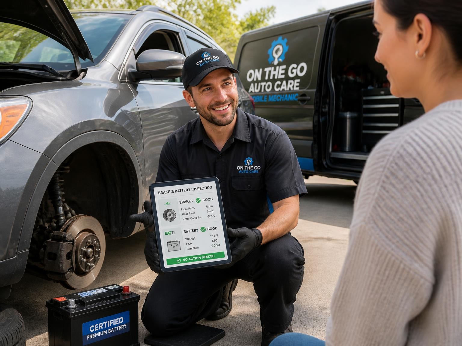 Mobile mechanic completing car repairs at a customer location in Melbourne