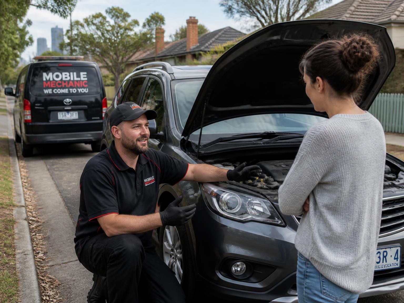 Mechanic providing roadside breakdown assistance near Melbourne