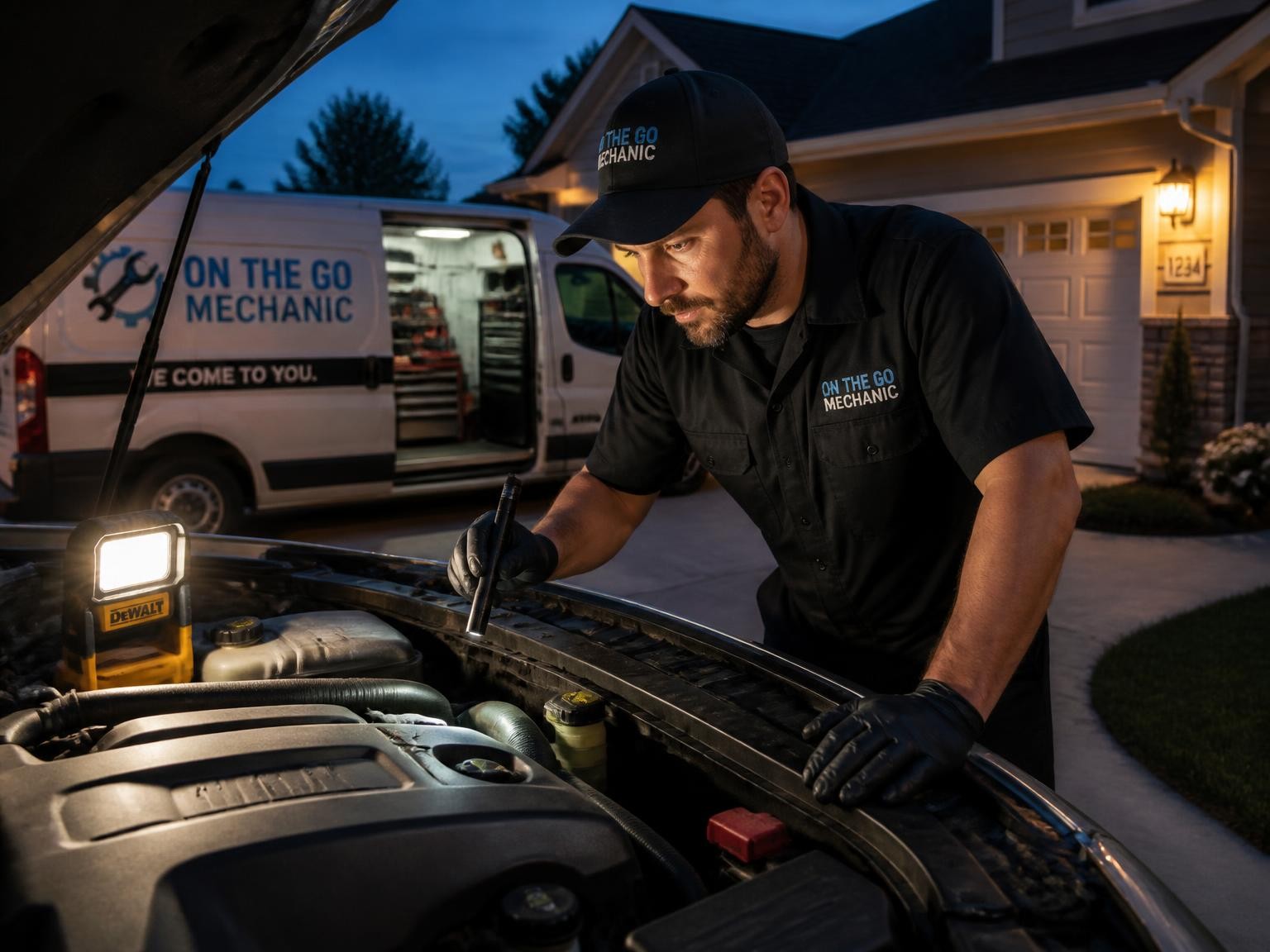 Mobile mechanic inspecting a car at night in Melbourne