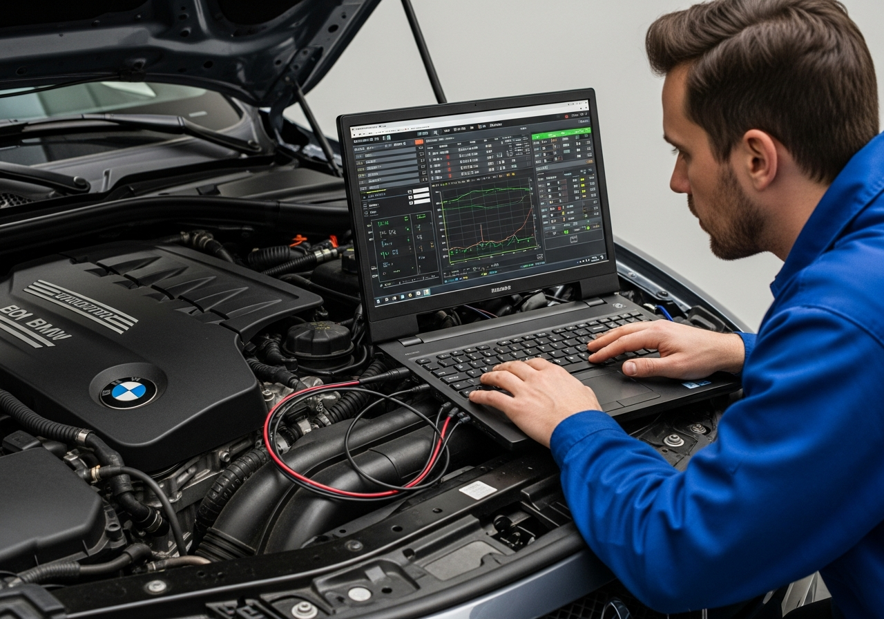 BMW diagnostic laptop connected