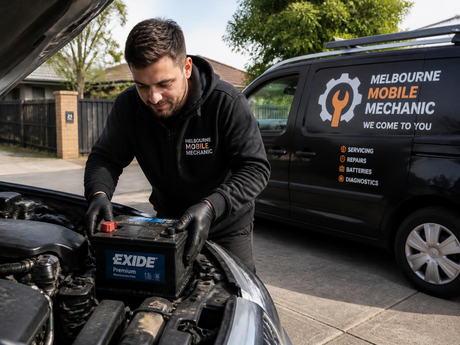 Mobile mechanic replacing a car battery onsite in Melbourne