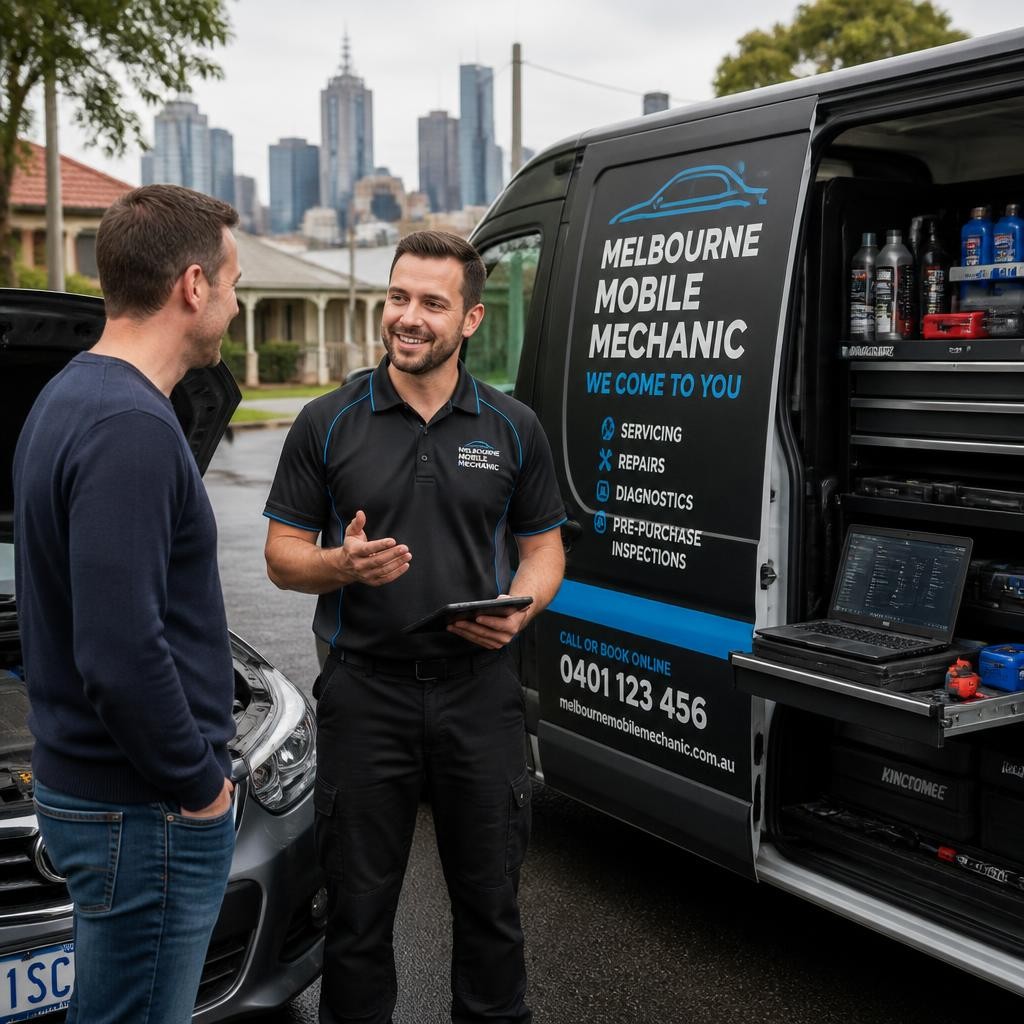 Qualified mobile mechanic speaking with a Melbourne customer